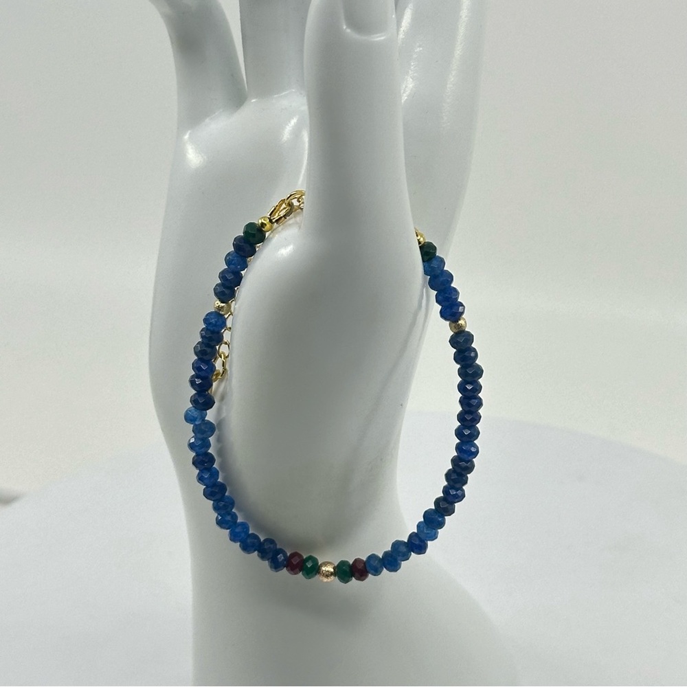 #338 New Natural Blue Sapphire Stackable Bracelet with Golden-tone Findings